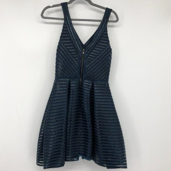 Maje Paris Rosemount black and blue mesh  stripe fit and flare cocktail dress 2 - Picture 4 of 16